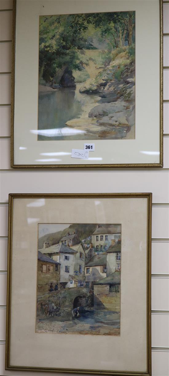 Florence Viner, watercolour, Polperro, signed, 31 x 24cm and another watercolour by Douglas Snowdon